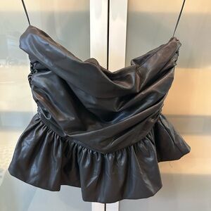Naked Wardrobe Black Leather Strapless Top